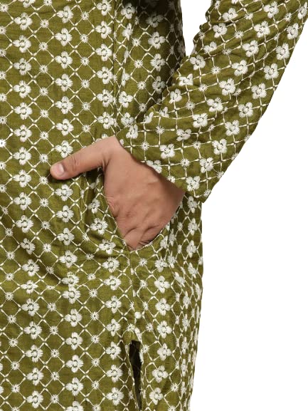Image of sojanya Men's Silk Blend Regular Fit (Since 1958) Dark Embroidered Kurta & Self Design Nehru Jacket With Churidar Set