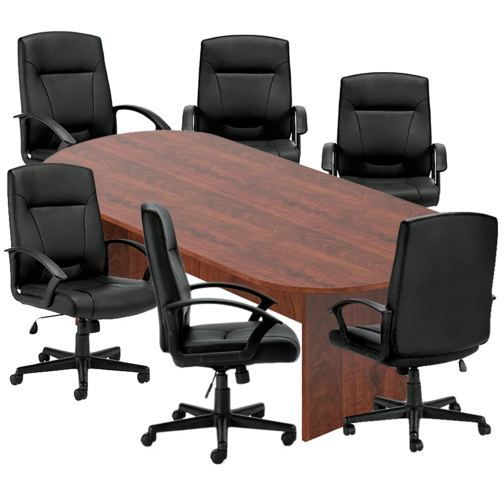 GOF 6FT, 8FT, 10FT Conference Table & Chairs (G11776B) Set, Dark Cherry, Espresso, Artisan Grey, Mahogany, Walnut (8FT with 6 Chairs, Dark Cherry)
