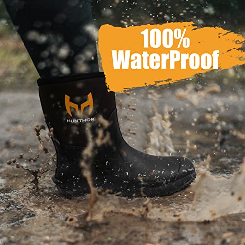 Rubber Boots for Men with Steel Shank, 6mm Neoprene Insulated Rain Boots, Mid Calf Waterproof Rubber Work Boots for Hunting, Gardening, Farming, Fishing2