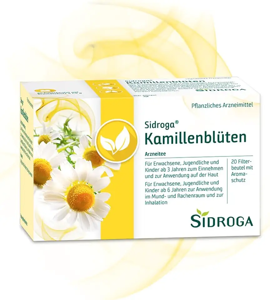 10 Hausmittel gegen Durchfall 3 Sidroga Kamillenblüten – 100 % Kamillenblüten in Arzneiteequalität bei Magen-Darm-Beschwerden, Reizungen der Atemwege und mehr - Arzneitee - 20 Teebeutel à 1,5 g