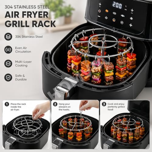 Image of 304 Stainless Steel Air Fryer Grill Rack, 4.2 inch Round Wire BBQ Rack with 24 Skewers, Durable Cooking & Roasting Rack for Air Fryers, Ovens, Grills & Outdoor BBQ
