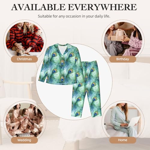 Image of Women'S Long Sleeve Pajama Set Soft Loungewear Button-Down Top & Elastic Waist Pants S- 2XL
