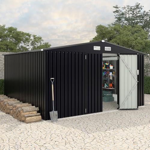 Outdoor Metal Sheds 8x10 with Floor, Outdoor Storage Shed MetalGarden Tool Shed for Backyard, Metal Utility Sheds Buildings with Air Vent