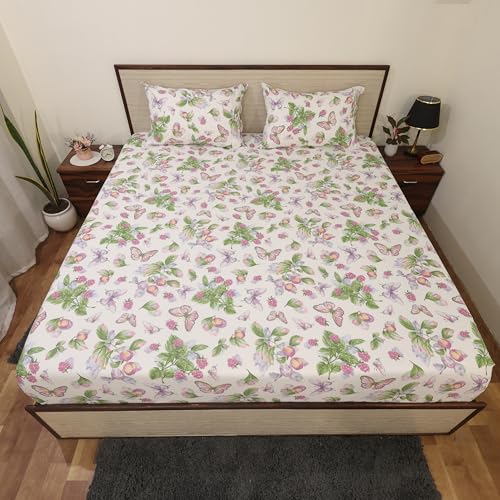 Image of King Size Bedsheet - Butterfly Meadow Print - 108x108 Inches - Ultra Soft Brushed Microfiber Flat Sheet with Pillow Covers - Cooling, Lightweight, Wrinkle & Fade Resistant