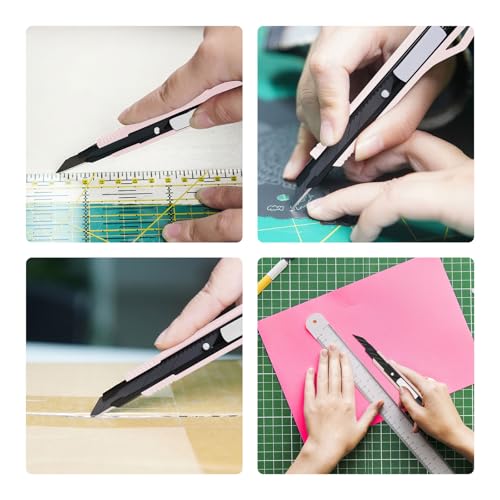 Image of MANUFORE 5pcs 9mm Snap-off Knives with 30-Degree Precision Blade | Pink, Safety Auto-lock, 30-Degree Sharp Blade, Lightweight Portable, Retractable Film Cutting Knife for Paper, tint, decals