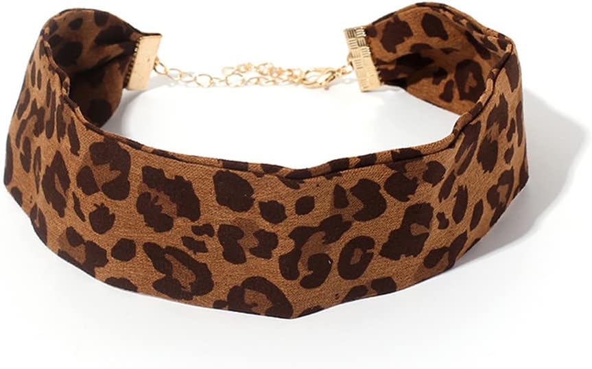 Ymqewq Kenfery Vintage Leopard Velvet Wide Choker Brown Thick Choker Necklace Punk Collar Jewelry Prom Dates Holiday Gift (Brown)