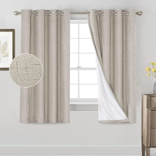 Miniatura 477 de PrinceDeco Cortinas opacas 100% para dormitorio, cortina de lino para puerta corrediza de cristal, cortinas opacas extra anchas con ojales Arena