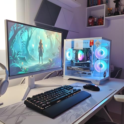 Image of CHIST Gaming Desktop PC, AMD Ryzen 5 5500, 16GB DDR4, 512GB Nvme SSD, Liquid Cooling with RGB Fans Wi-FI Bluetooth Card,Windows 11 Pro White (RTX 3060 12GB DDR6)
