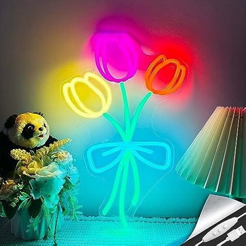 Artlast Tulip Flower Neon Sign for Wall Decor LED Tulip Lamp With Dimmable Switch Tulip Neon Night Light for Bedroom Wall Decor Flower Shop Decor Tulip Sign for Living Room Party Decoration Cover