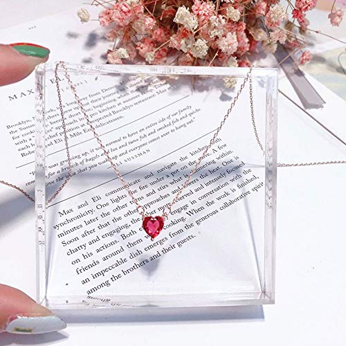 KaFu Tiny Heart Necklace Sterling Silver Delicate Love Heart Collar Necklace Dainty Collarbone Necklace Crystal Peach Heart Necklace Pendant3