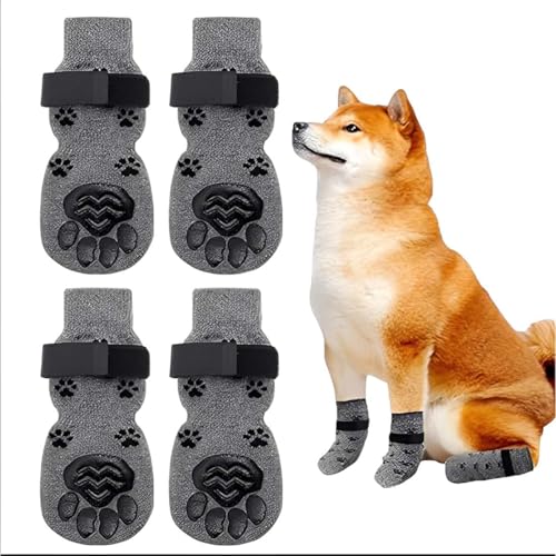 2 Paar Hundesocken, Anti-Rutsch Hundesocken, Anti-Leck-Socken, geeignet für kleine und mittelgroße Hunde mit einem Gewicht von 5–10 kg (Größe S, Grau)