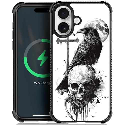 Goodsprout Compatible with iPhone 17 Case,for MagSafe Amazing Pattern Design Shockproof Anti-Scratch Hard PC Back Case for iPhone 17 Cross Skull Crow Moon