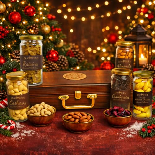 Image of Purevida Premium Dry Fruits Gift Box | 750g Assorted Nuts & Berries | Cashews, Almonds, Raisins, Cranberries & Kesar Malai Almond Daggers | Christmas & New Year Festive Gift Hamper