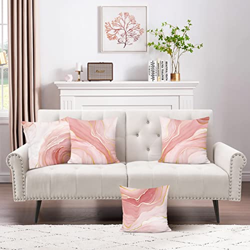 Bonhause Pink Marble Cushion Covers 45 x 45 cm Double Sided Pink Gold Modern Abstract Decorative Throw Pillow Covers Soft Velvet Pillowcases for Sofa Patio Home Decor Set of 4 - Image 3