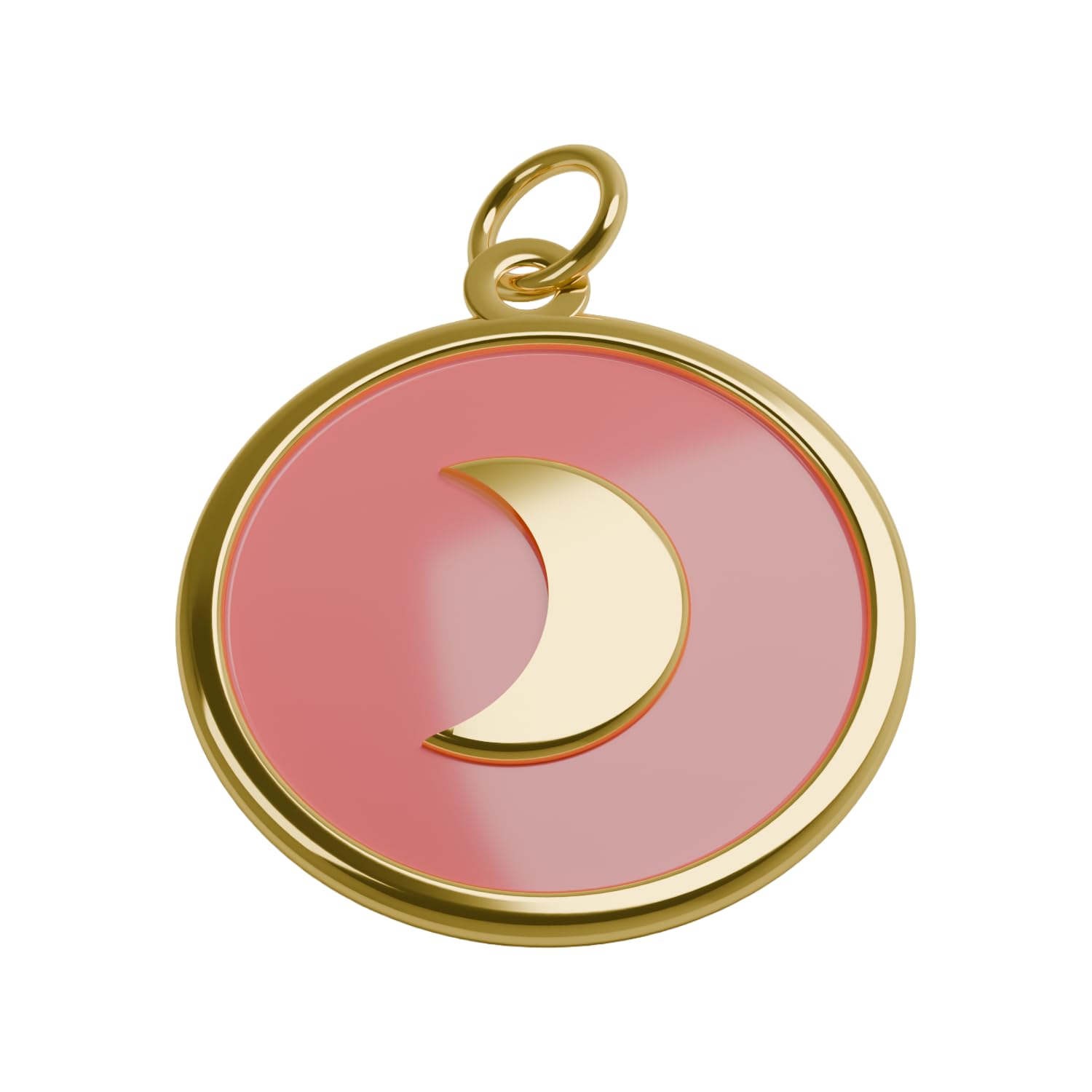 Pendentif – or rose 18 carats – 0.59 gr – cercle émaillé rose avec lune dorée – Valeur refuge – Idée cadeau – poinçon 750 – Certificat d’authenticité – Salia Gold Paris