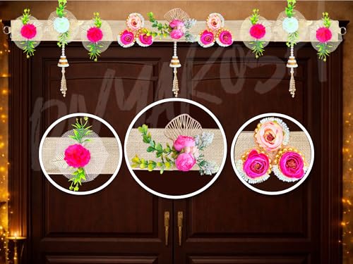 Image of Divyakosh Artificial Flower Toran for Main Door Entrance | 40 Inch | Premium Decorative Toran for Home, Mandir, Entrance | Wedding & Festival Decor - Bandanwar Toran with Artificial Flowers
