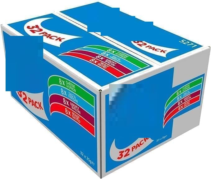 Golden Wonder Fully Flavoured Blue Box Cheese and Onion Salt and Vinegar Smoky Bacon Ready Salted 32pkx25g | by IDEAONIC