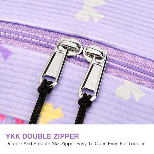 Image of STEAMEDBUN Corduroy Kids Backpack for Girls 5-8: Girls Backpack for Elementary Kindergarten - 15 inch Cute Backpacks for Kids - Purple Bow
