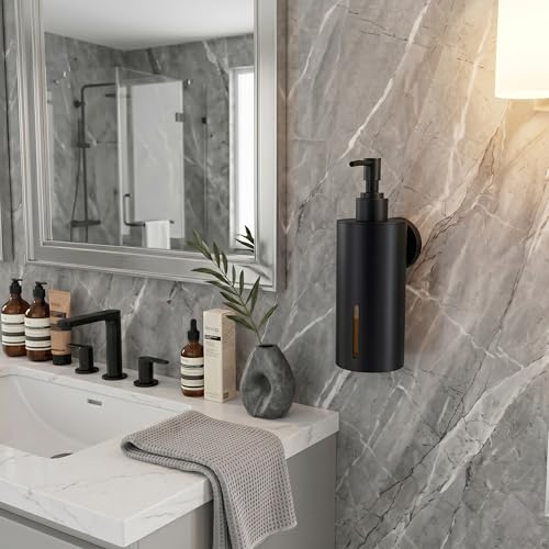 Image of Premium Wall Mounted Liquid Soap Dispenser - 304 Stainless Steel Holder with Frosted Glass Bottle | Rust-Proof Hand Wash Pump for Bathroom, Kitchen, & Wash Basin (Round 10BL)