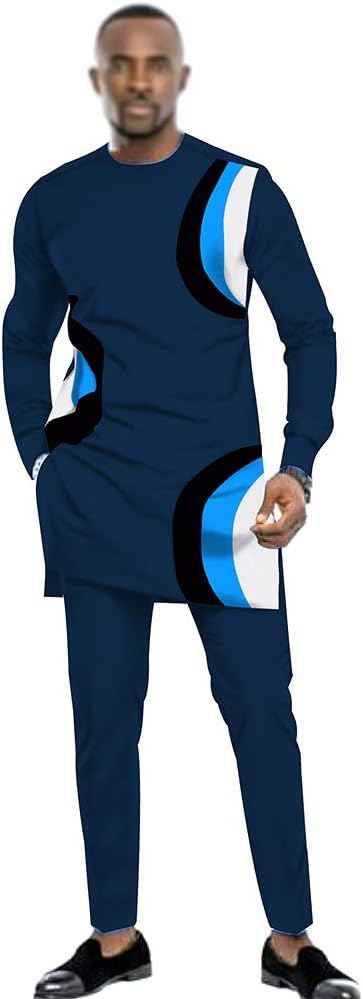 African Men Clothing Dashiki Long Sleeve Pattern Shirt Blouse+ Ankara Pants 2 Pieces Set Clothes