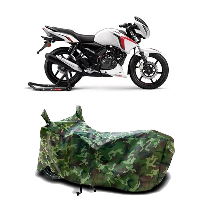 Image of DUFFEL-100% Heat Protection Two Wheeler Bike /Scooty Body Cover for TVS Apache RTR 160 New Water Resistance /UV-Rays /Birds Dropping /Scratchproof /Dust Proof /Waterproof[Green Jungle Print]