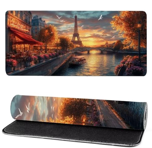 Alfombrilla Raton Torre Eiffel, Lago Mouse Pad 1200x600x3mm Gaming Mouse Pad, Superficie Inferior Antideslizante, Movimiento Ratón más Suave, Alfombrilla Escritorio, Mejora Precision y Velocidad KS-6