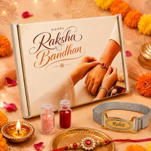 Image of Unisex-Adult Customized Name Rakhi For Brother | Rudraksha Beads, Custom Name Engraving, Adjustable Fit