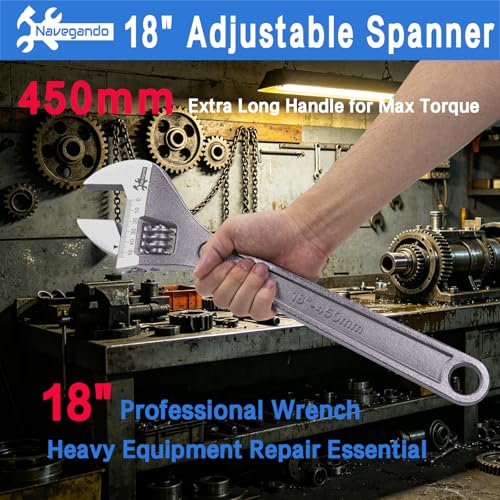 Image of Navegando 18 Inch Large Heavy Duty Adjustable Wrench, Big Jaw Opening, High Titanium Steel Forged Industrial Wrench for Plumbing, Automotive, Construction Repair