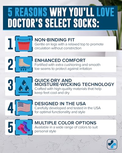 Doctor's Select Diabetic Socks for Men - 4 Pairs Crew Diabetic Neuropathy Socks for Men | Diabetic Socks for Men 9-122