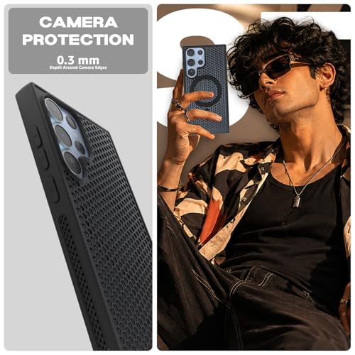 Image of Pikkme Back Cover for Samsung Galaxy S24 Ultra 5G | Honeycomb Cooling Design | Silicone Heat Dissipation | Mag-Safe Compatible | Shockproof Camera Protection Bumper Case (Black)
