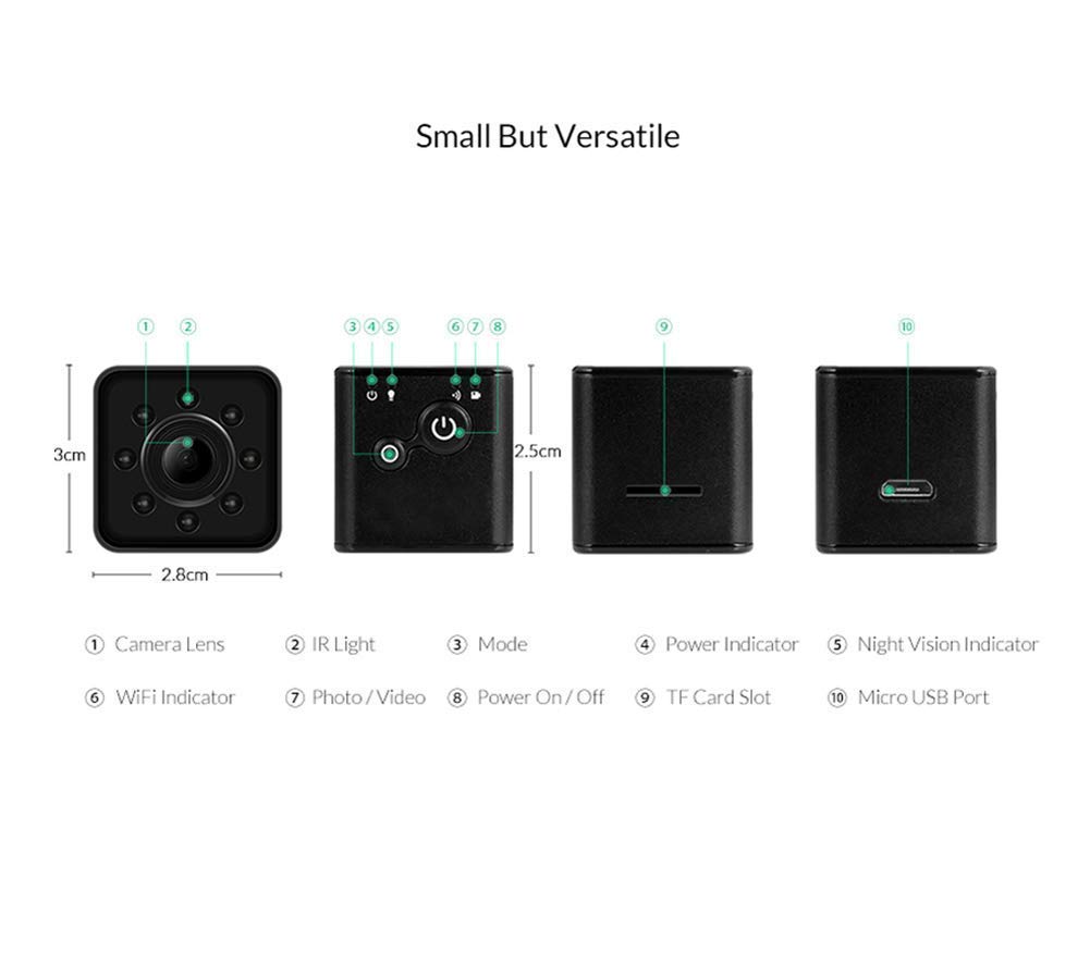Caméra cachée pour nounou - 1080p - Mini caméra de surveillance espion - Wifi - Vision nocturne - Étanche - Pour la maison, la voiture, le bureau - Noir - 16 G