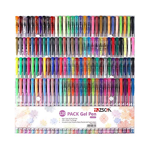 ZSCM 120 Unique Colors Gel Pen Set with Case Ink Neon Glitter Coloring