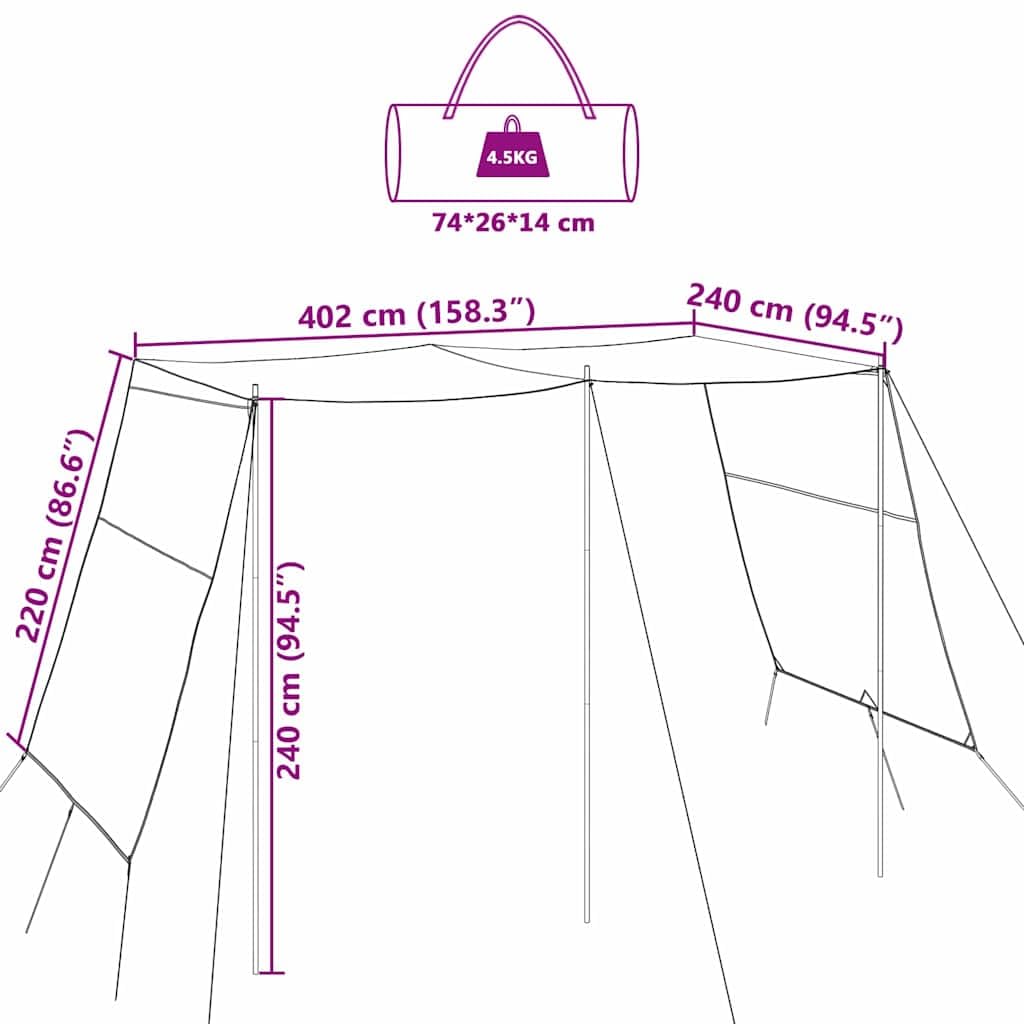 Wasserfester Tarp mit Dach aus Polyester und Fiberglas 250x240x, Campingzelt Zubehör für Outdoor, Trekking und Festival, vielseitiger Regenschutz und UV-Schutz für Wanderungen und