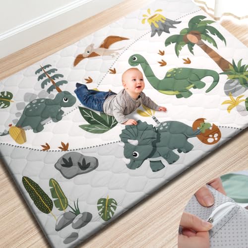 Image of TINYHARBO Premium Foam Baby Play Mat 74x50 – Removable & Machine Washable Cover, Extra Thick Padding Playpen Mat, Non-Slip Crawling Mat, Easy to Clean for Infants, Toddlers & Babies