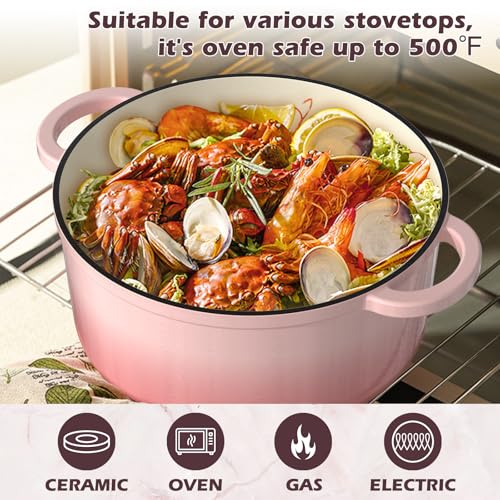 Image of Umite Chef 5QT Enameled Cast Iron Dutch Oven Pot with Lid, Heavy-Duty Cookware for Bread Baking, Braising, Stews, Roasting, Wedding Registry Ideas & Gifts (Pink)