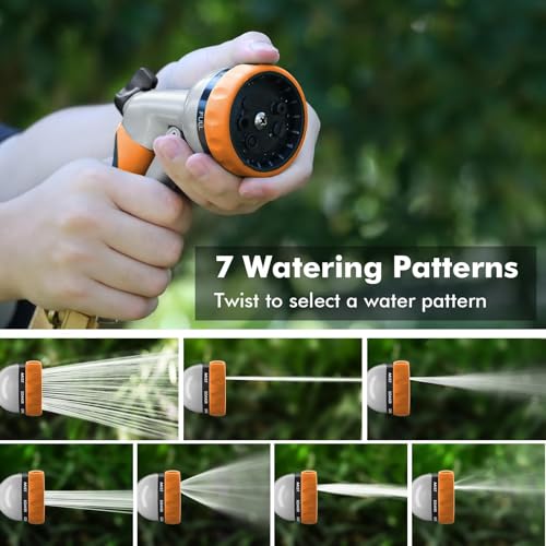 RESTMO Garden Hose Nozzle, Heavy Duty Metal Water Hose Nozzle with 7 Adjustable Spray Patterns, High Pressure Hand Sprayer with Flow Control, Best for Watering Plant & Lawn, Washin image 6