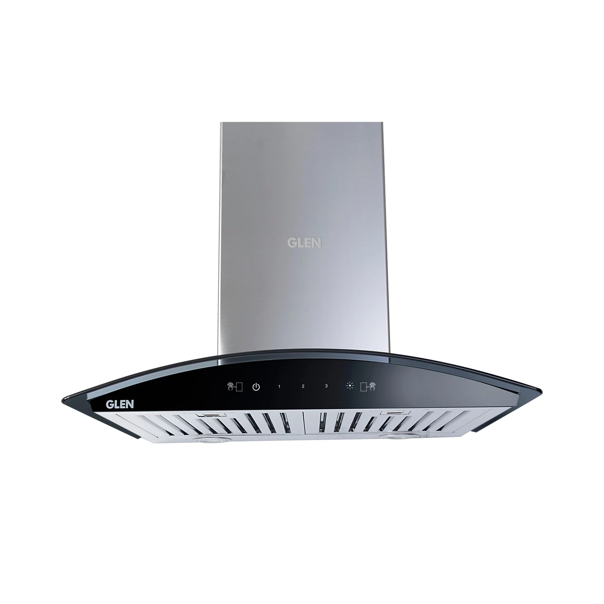 Glen Kitchen Chimney With 7 Year Warranty On Motor, Curved Glass with Motion Sensor, Italian Motor, Baffle filter 60cm 1250 m3/h -Silver (6071 MS)-image-37