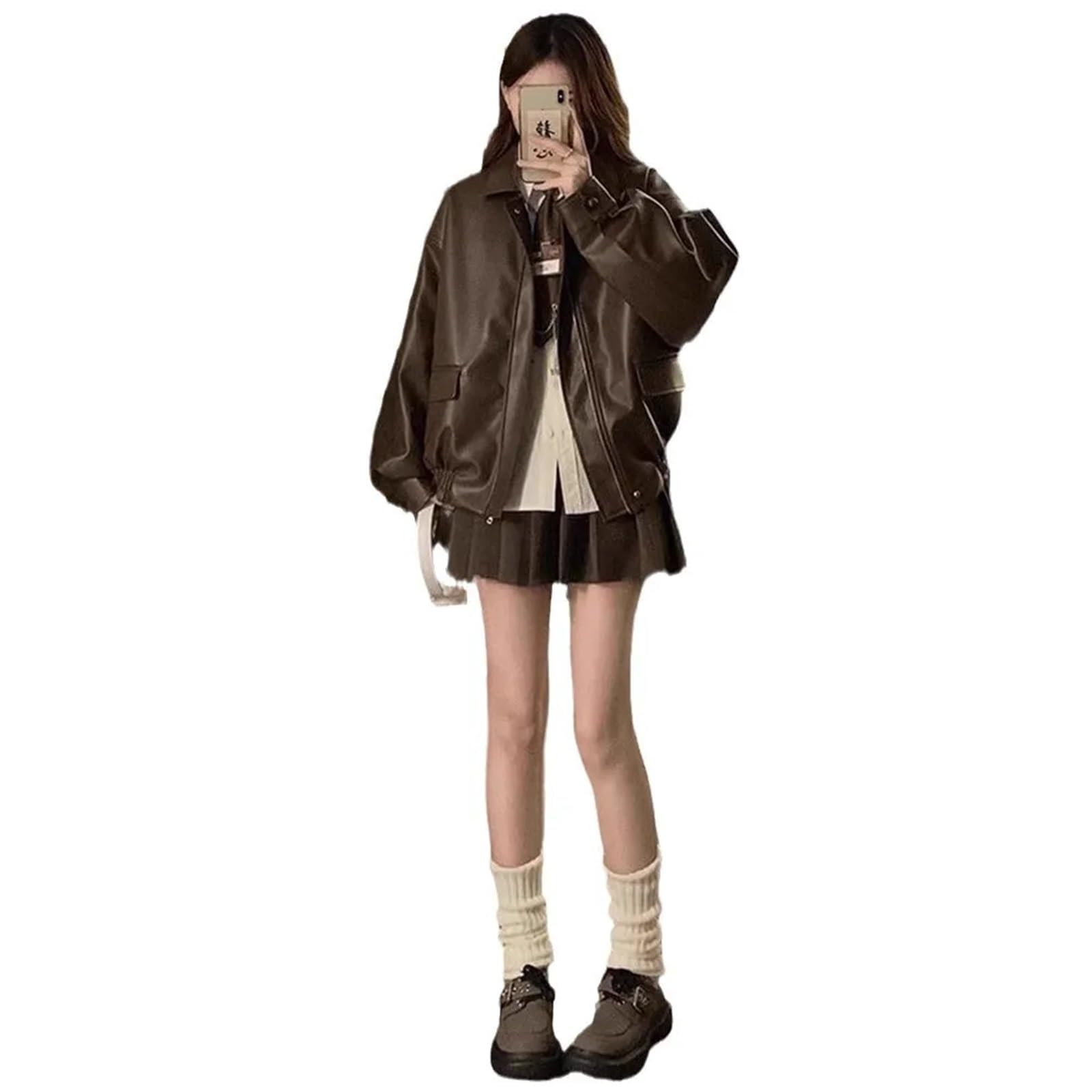 Chaqueta Cuero Mujer Chaqueta de cuero motociclista for mujer, primavera y otoño, retro, a prueba viento, PU Para salir