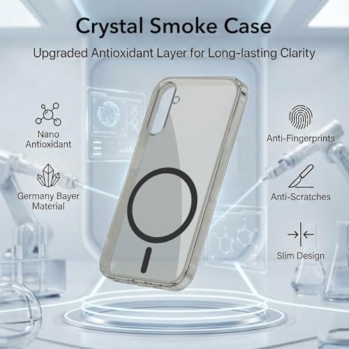 Image of Jkobi Lifetime Anti-Yellow MagSafe Compatible Clear Back Cover Case for Samsung Galaxy A14 4G | 5G (Sleek Hard Crystal | Shockproof and Camera Protection)
