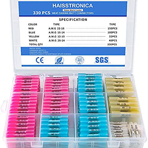 Davitu Terminals - 330/200/100PCS Heat Shrink Butt Connectors-Waterproof Electrical Wire Connectors-Insulated Crimp Connectors Butt Splice - (Color: 330Pcs)