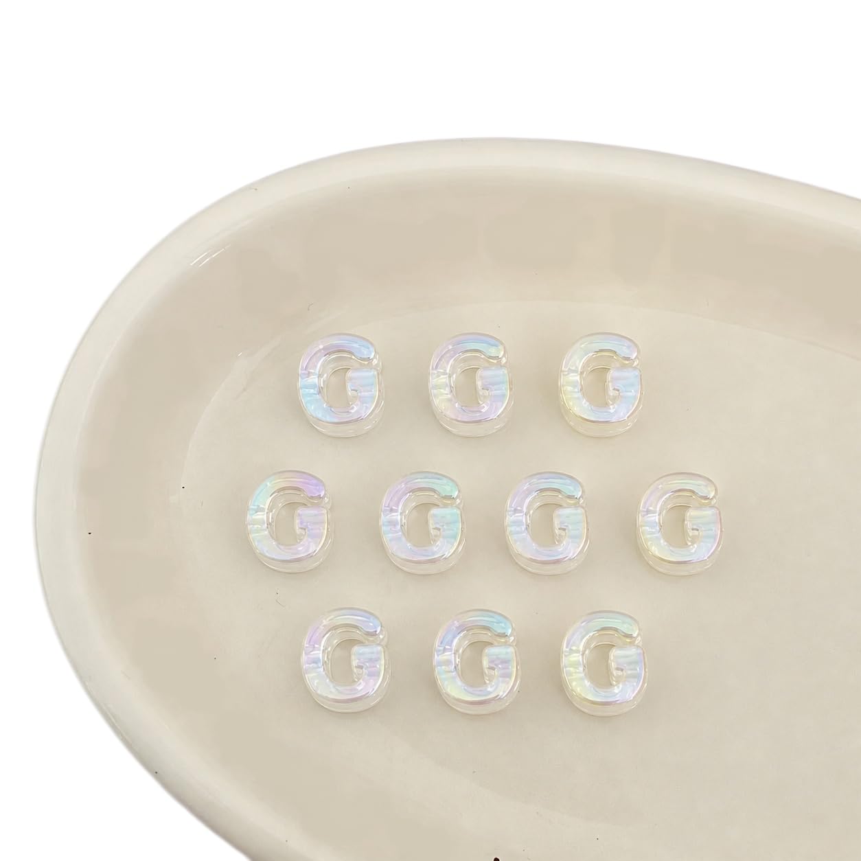 Letter Beads 10pcs, Large Acrylic Alphabet Beads with 6mm Hole, Iridescent Holographic UV Plated for Bracelet Making, Jewellery, Keyrings & Craft (Iridescent Aurora White, Letter G)