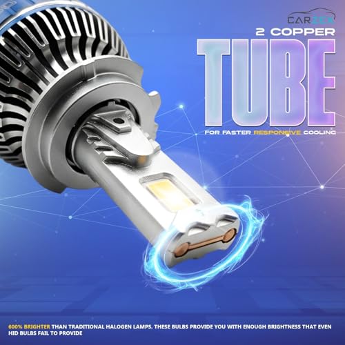 Image of Carzex Smart AI H7 LED Headlight Bulbs for Cars, 250W (125 Watts x 2), 18,000 Lumens Super Bright Conversion Kit for Cars, 6500K Cool White, AI App Controlled | Set of 2 | 1 Year Warranty
