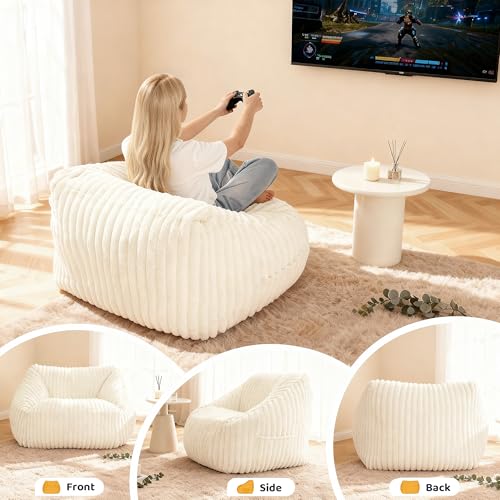 Image of HABUTWAY Bean Bag Chair, Giant Bean Bag Chairs for Adults and Kids, Bean Bag Sofa, Lazy Floor Sofa, Faux Fur Beanbag Chair with Armrests for Living Room Bedroom (Beige)