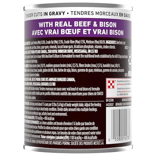 Purina ONE Tender Cuts True Instinct Wet Dog Food, in Gravy with Beef & Bison - 368 g Can (12 Pack) image 8