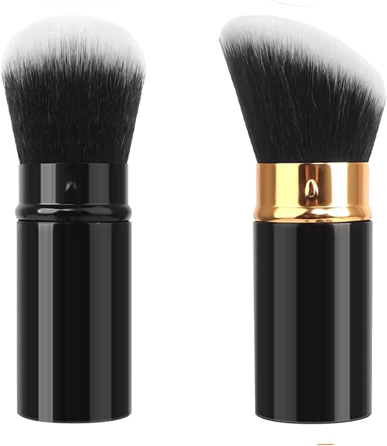 KAIAIWLUO Intrekbare make-upborstel, 2 stuks Kabuki-make-upborstels, telescopische blusher-borstel, kleine reismake-uppoederborstels voor het aanbrengen van foundationpoeders en minerale cosmetica,