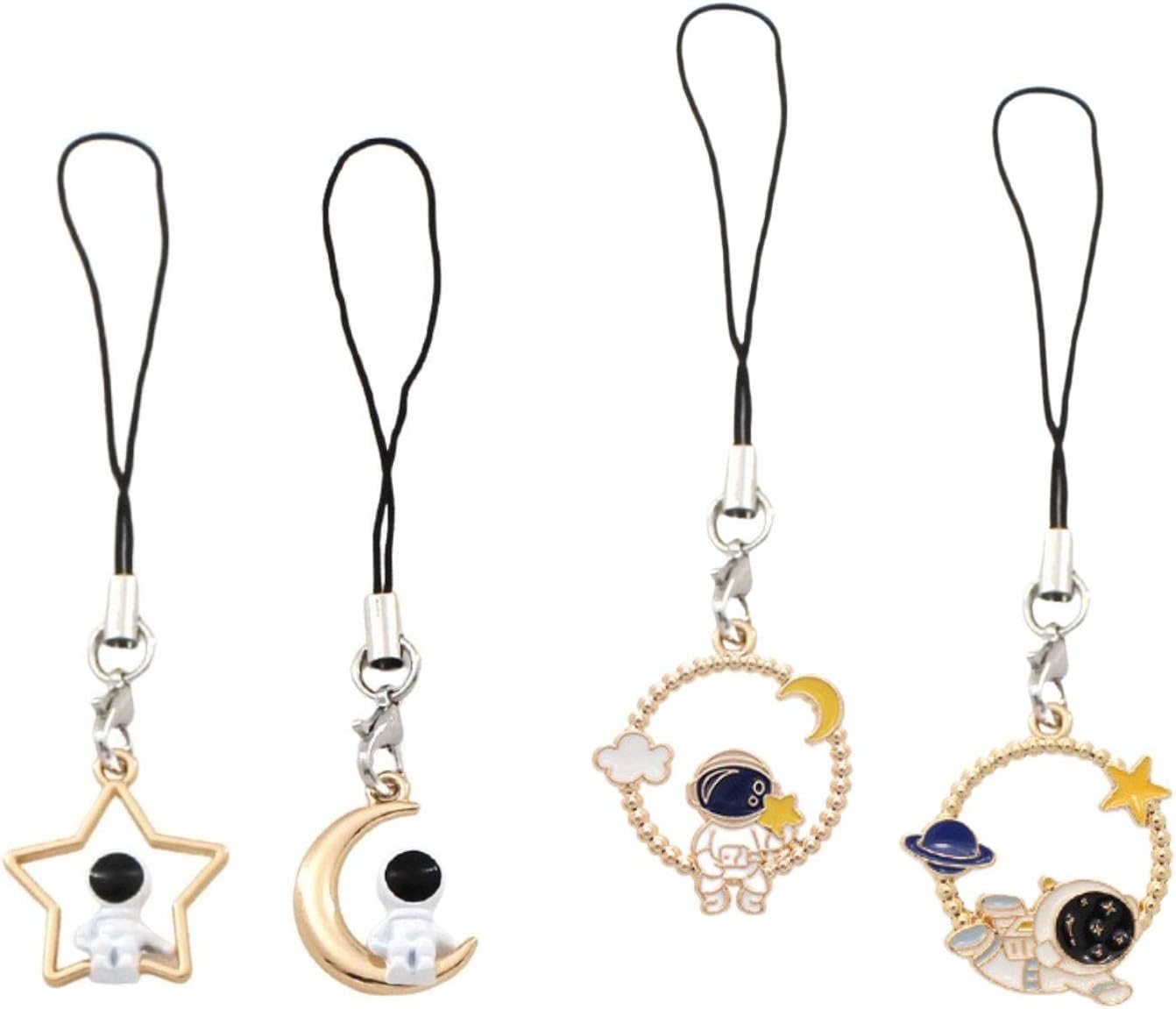 Meefisher 4 PCS Cute Astronauts USB Disk Charms Set Aesthetic Cell Phone Charm Kawaii Space Star Moon Strap Adorable Rope Purse Gifts for Women