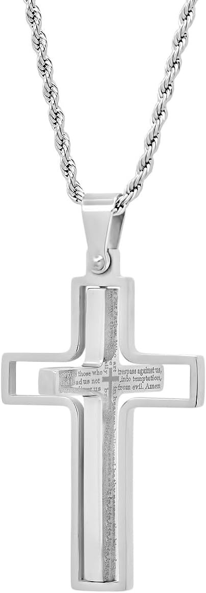 Amazon Essentials Men's Stainless Steel and Gold-Plated Spinner Cross Pendant Necklace - Image 3