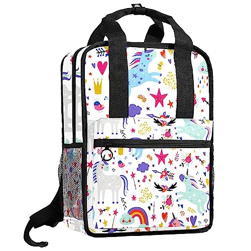 Sac à dos licorne blanc et multicolore 35.5 cm avec bretelles réglables