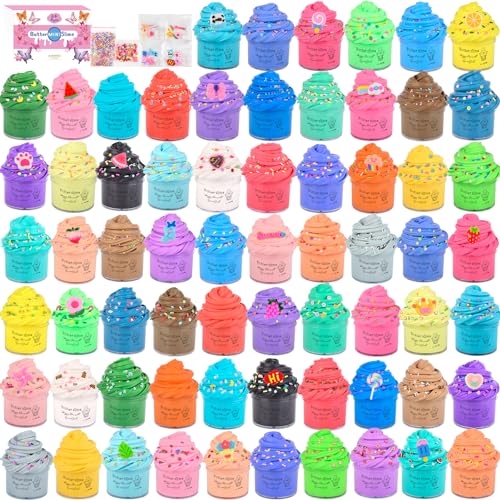 66 Pack Mini Butter Slime Kit, Super Soft and Non-Sticky, Scented DIY Slime with Cute Charms, Bulk Slime for Kids, Party Favors,Christmas Stocking Stuffers for Girls Boys 8-12, Classroom Rewards