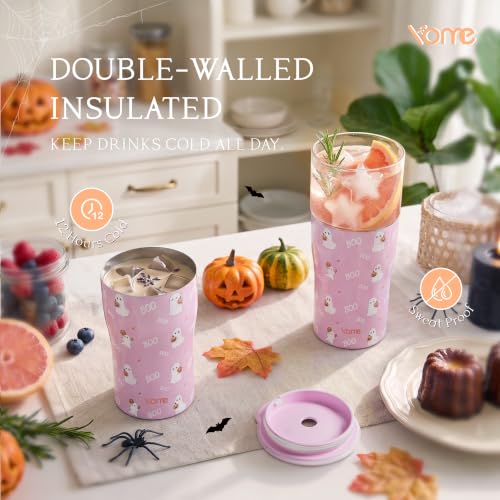 Image of YOME 20oz Halloween Insulated Glass Tumbler with Lid & Straw for Women Gift | Stainless Steel Iced Coffee Cup | Keep Drinks Cold |Cupholder Friendly |Ideal for Iced Coffee, Smoothies & Boba